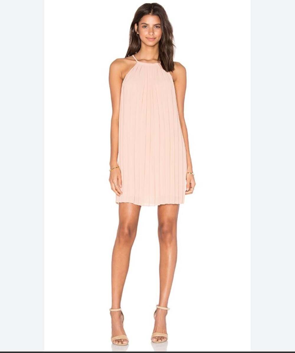 Greylin Peach Pleated Lace Back Halter Dress Size S